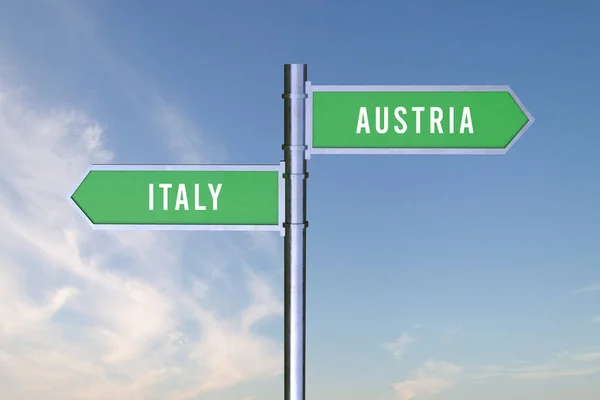 Señal Que Indica Dirección Las Fronteras Entre Dos Países Italia — Foto de Stock
