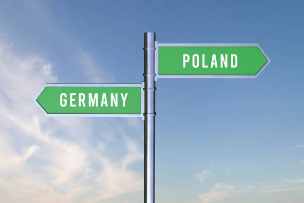 Señal Que Indica Dirección Las Fronteras Entre Dos Países Alemania — Foto de Stock