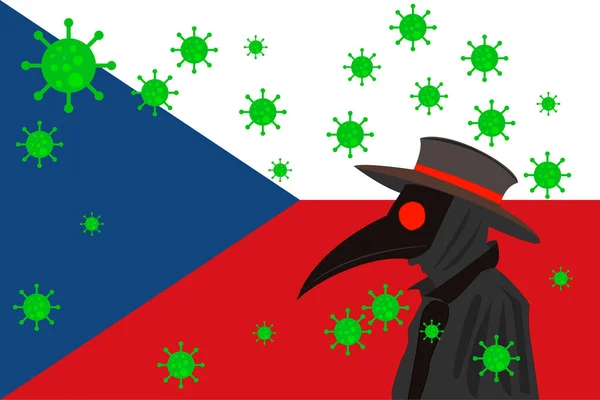 Kara veba doktoru CZECH REPUBLIC bayrağı ile kopyalama alanı olan virüslerle çevrili.