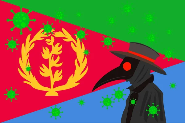 Лікар Чорної Чуми Оточений Вірусами Копіювальним Простором Прапором Eritrea — стоковий вектор