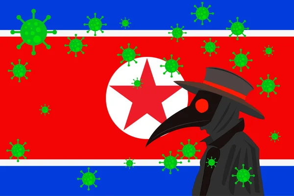 Лікар Чорної Чуми Оточений Вірусами Копіювальним Простором Прапором North Korea — стоковий вектор