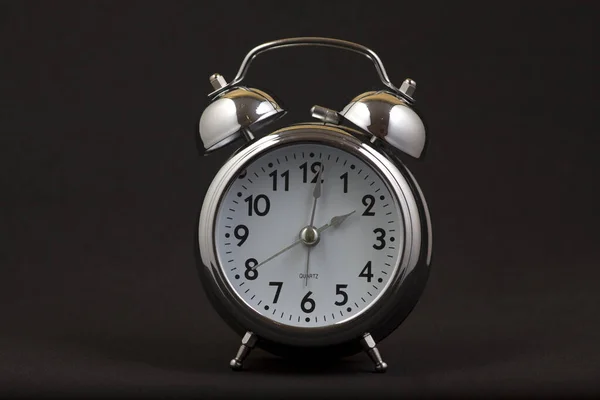 Nice Old Vintage Chrome Metal Twin Bell Alarm Clock Black — Stock Photo, Image