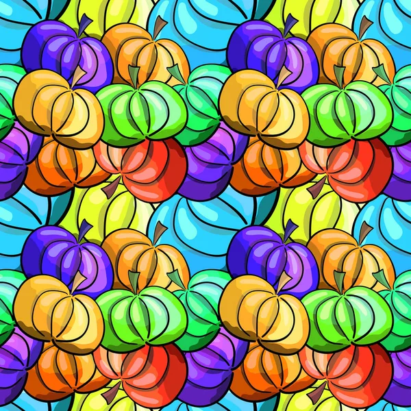 Бесшовный узор с цветными тыквами — стоковый вектор
