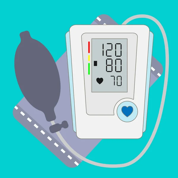 Tıbbi elektronik tonometre stok vektör çizimi. Dijital tansiyon monitörü, ön görüş. Kan basıncı kontrolü için tıbbi bir cihaz. Kalp ölçüm sembolü izole edildi.