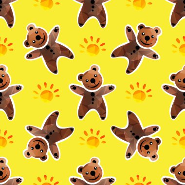 Güneş ile sevimli ayılar karikatür. Seamless modeli. Kağıt veya tekstil baskı kaydırma öğesi tasarım.