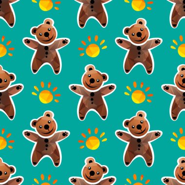 Güneş ile sevimli ayılar karikatür. Seamless modeli. Kağıt veya tekstil baskı kaydırma öğesi tasarım.