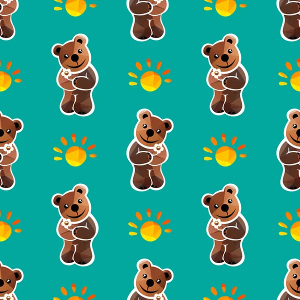 Desenhos Animados Ursos Bonitos Com Sol Padrão Sem Costura Elemento — Vetor de Stock