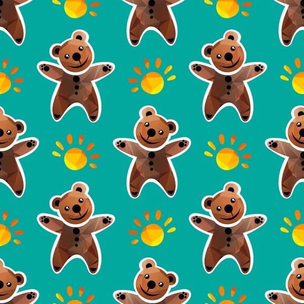 Cartoon Cute Bears Sun Seamless Pattern Design Element Wrapping Paper — Stock Vector