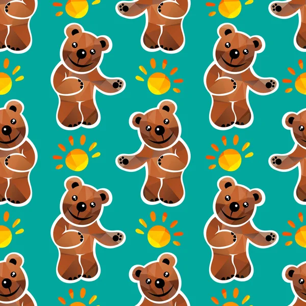 Cartoon Cute Bears Sun Seamless Pattern Design Element Wrapping Paper — Stock Vector