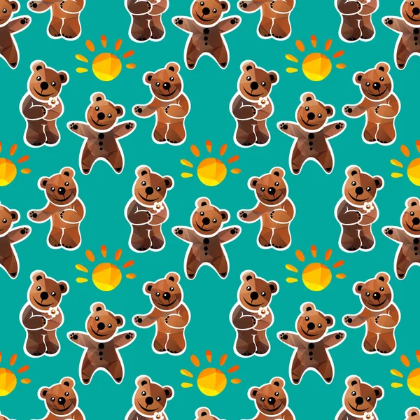Desenhos Animados Ursos Bonitos Com Sol Padrão Sem Costura Elemento — Vetor de Stock