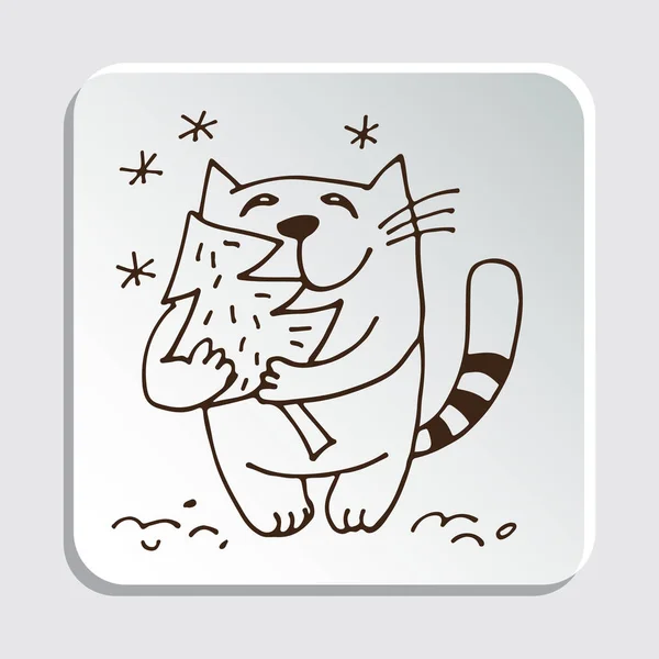 Cute Doodle Kat Geïsoleerd Een Witte Achtergrond Ontwerpelement Voor Stickers — Stockvector