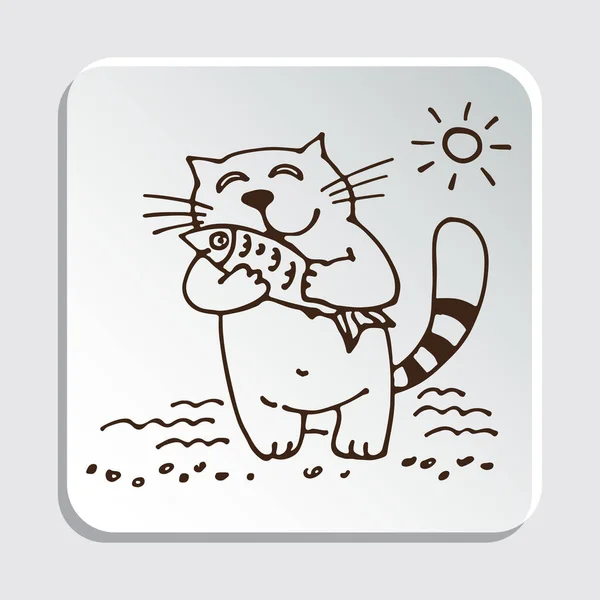 Söt Doodle Cat Isolerad Vit Bakgrund Designelement För Klistermärken Eller — Stock vektor