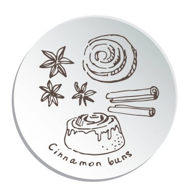 Beyaz arka plan üzerinde çizilmiş kroki izole el doodle. Kahve ya da çay için taze ekmek: tarçınlı çörek. Tasarım öğeleri Cafe menü, el ilanları ve chalkboards.
