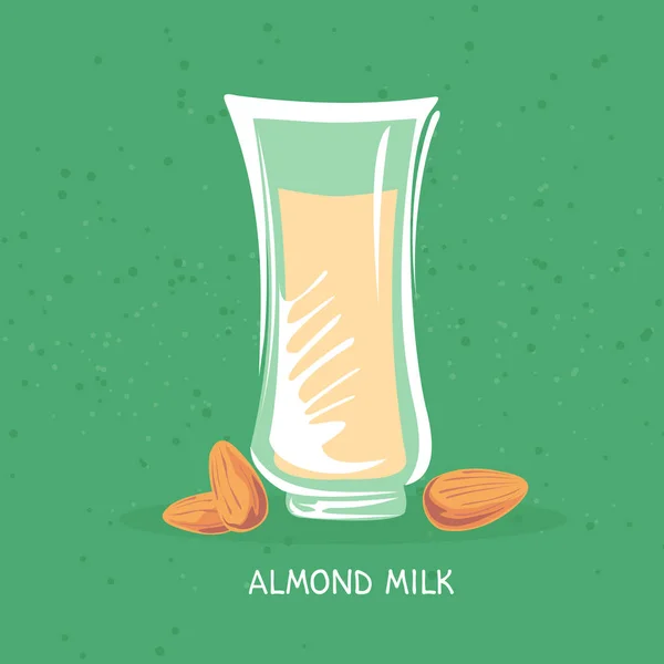 Almond Milk Glass Isolated Green Background Organic Food Health Food — Stock Vector