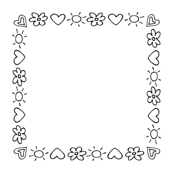Bordure Romantique Dessinée Main Avec Des Cœurs Isolés Sur Fond — Image vectorielle