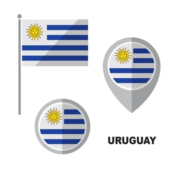 Drapeau Uruguay Pointeur Carte Isolé Sur Fond Blanc Symbole National — Image vectorielle