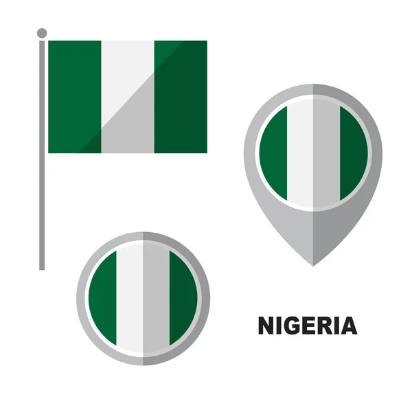 Bandera Nigeria Puntero Mapa Aislado Sobre Fondo Blanco República Federal — Vector de stock