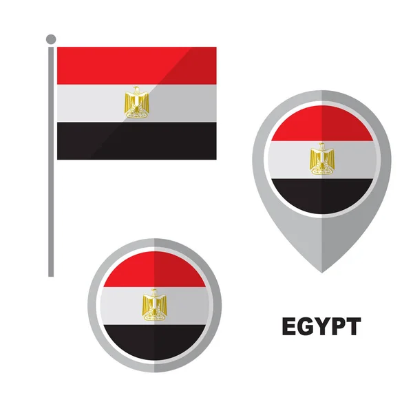 白い背景に分離されたエジプト旗 地図のポインター エジプト アラブ共和国の国のシンボル フラットなデザイン コレクション — ストックベクタ