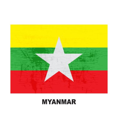 Beyaz arka plan üzerinde izole Myanmar bayrağı. Cumhuriyeti, Myanmar Birliği ulusal sembolü. Vektör düz tasarım koleksiyonu.