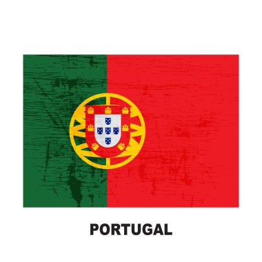 Beyaz arka plan üzerinde izole Portekiz bayrağı. Portekiz Cumhuriyeti ulusal sembolü. Düz tasarım koleksiyonu.