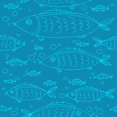 Sevimli balık seamless modeli. Hediye paketi, tekstil baskı ya da ev dekor tasarım öğesi. Elle çizilmiş stili.