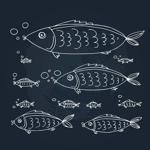 Linda Colección Peces Aislados Fondo Pizarra Elemento Diseño Para Envoltura — Vector de stock