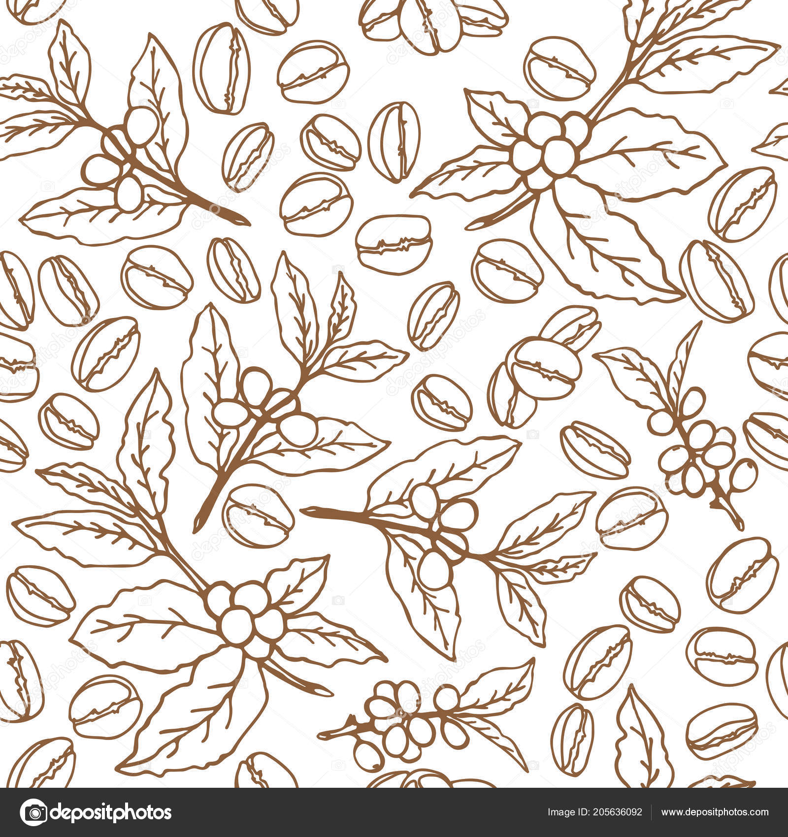 Granos Café Ramas Sobre Fondo Blanco Patrón Sin Costura Para Vector de  stock #205636092 de ©tokhiti, image size:1600x1700