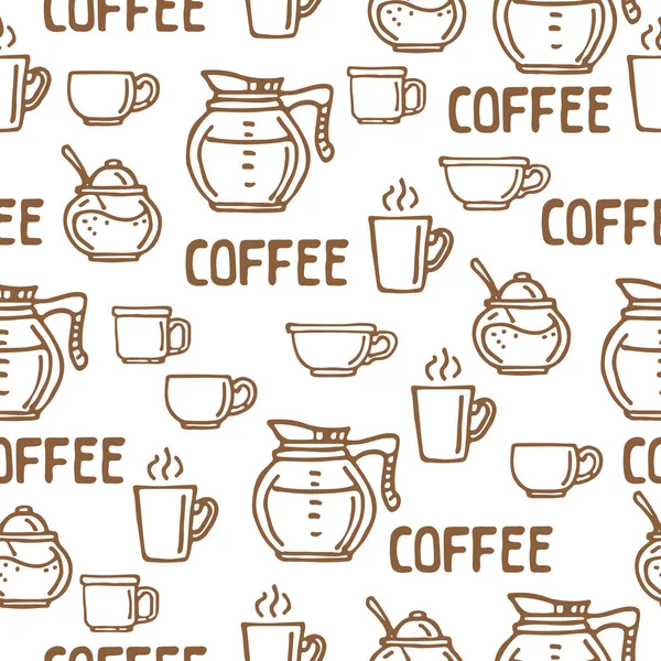 Кофе Чашки Белом Фоне Бесшовный Рисунок Текстильной Печати Подарочной Упаковки — стоковый вектор