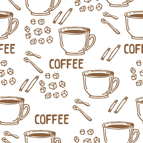 Koffie Kopjes Witte Achtergrond Naadloze Patroon Voor Textiel Prenten Gift — Stockvector