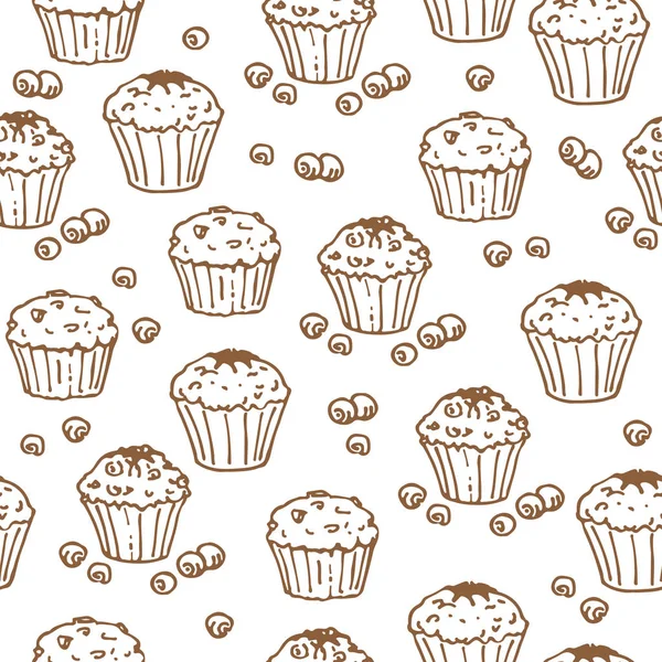 Muffins Sur Fond Blanc Motif Sans Couture Pour Les Imprimés — Image vectorielle