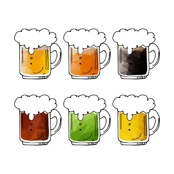Hand Drawn Beer Mugs Isolated White Background Design Elements Beer — Stock Vector