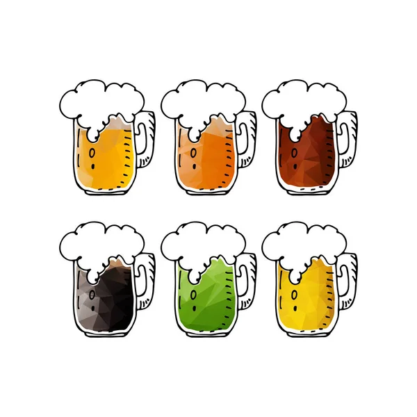 Ručně Kreslenou Pivní Korbele Izolovaných Bílém Pozadí Návrhové Prvky Pivní — Stockový vektor