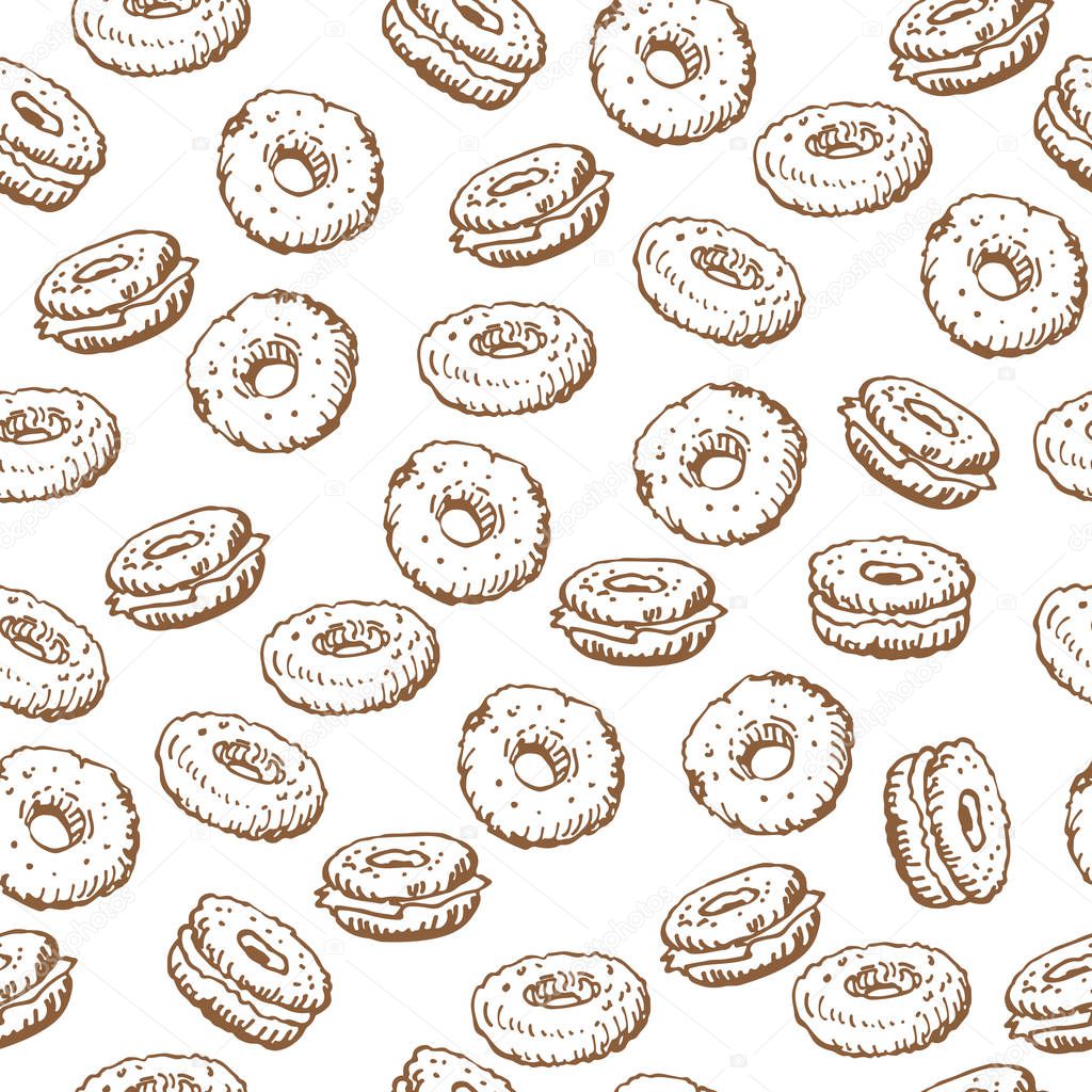 Bagels on white background. Seamless pattern for textile prints, gift wrap or wallpaper.