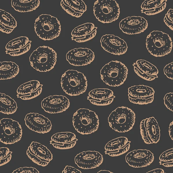 暗い背景にベーグル テキスタイル プリント ギフト用包装紙や壁紙のシームレス パターン — ストックベクタ