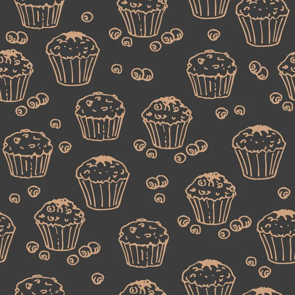 Muffins Auf Dunklem Hintergrund Nahtloses Muster Für Textildrucke Geschenkpapier Oder — Stockvektor