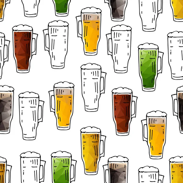 Padrão Sem Costura Com Canecas Cerveja Desenhadas Mão Fundo Branco —  Vetores de Stock