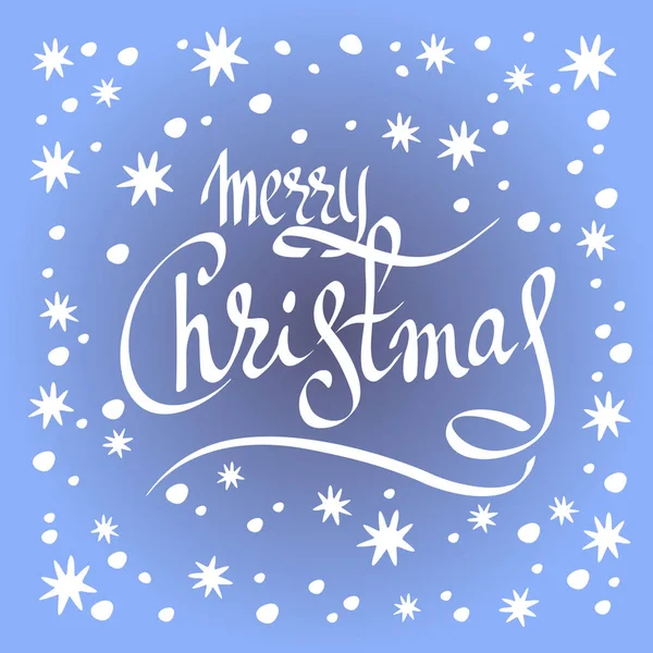 Feliz Natal Lettering Fundo Neve Azul Ano Novo Ilustração Natal — Vetor de Stock