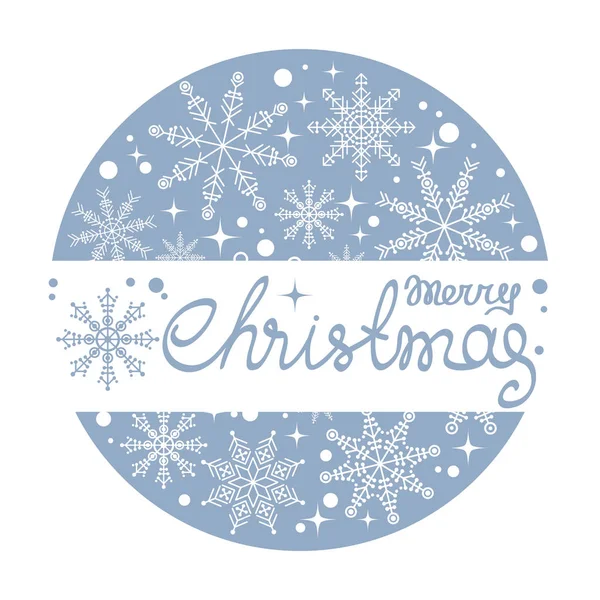 Buon Natale Lettering Sfondo Blu Neve Capodanno Illustrazione Natalizia Elemento — Vettoriale Stock