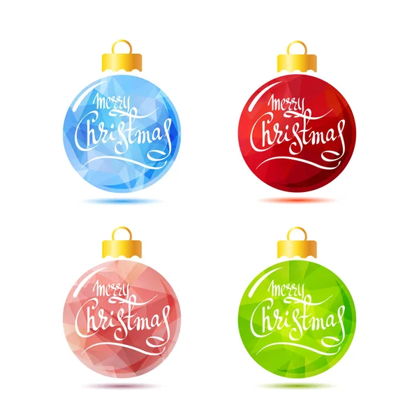 Weihnachtskugeln Mit Fröhlichem Weihnachtsschriftzug Isoliert Auf Weißem Hintergrund Neujahr Und — Stockvektor