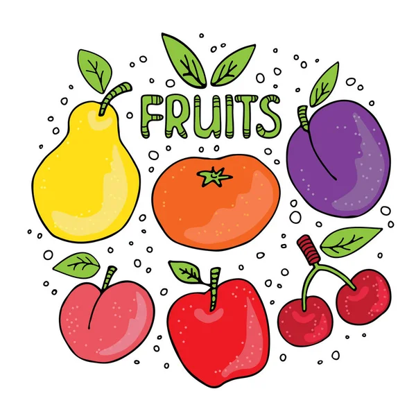 Hand Drawn Fruits Set White Background Doodle Style Design Elements — Stock Vector