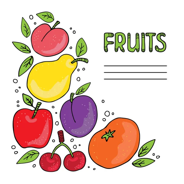 Hand Drawn Fruits Set Isolated White Background Doodle Style Design — Stock Vector