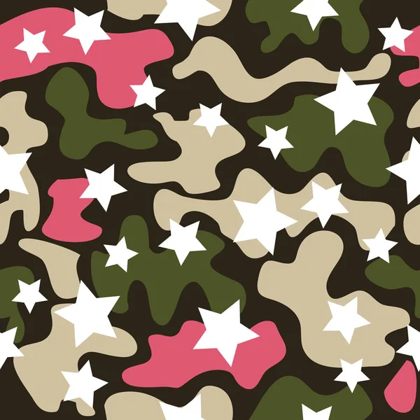 Moda Moda Camuflaje Patrón Sin Costuras Ropa Estilo Femenino Camo — Vector de stock