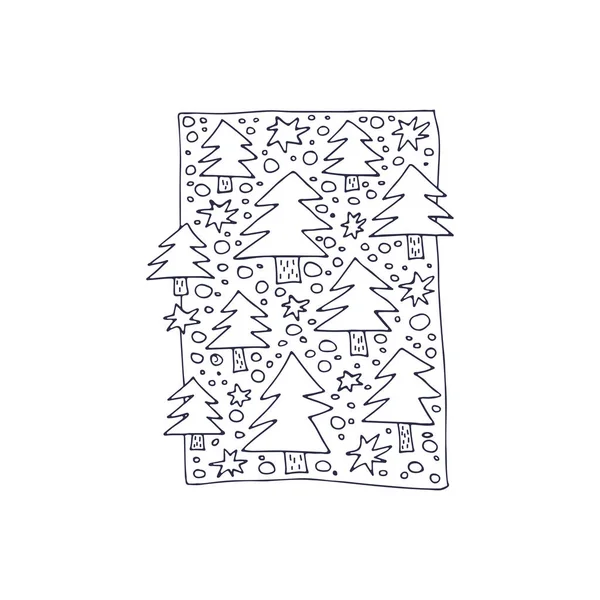 Patrón Con Árbol Navidad Estrellas Estilo Doodle Elemento Diseño Para — Vector de stock