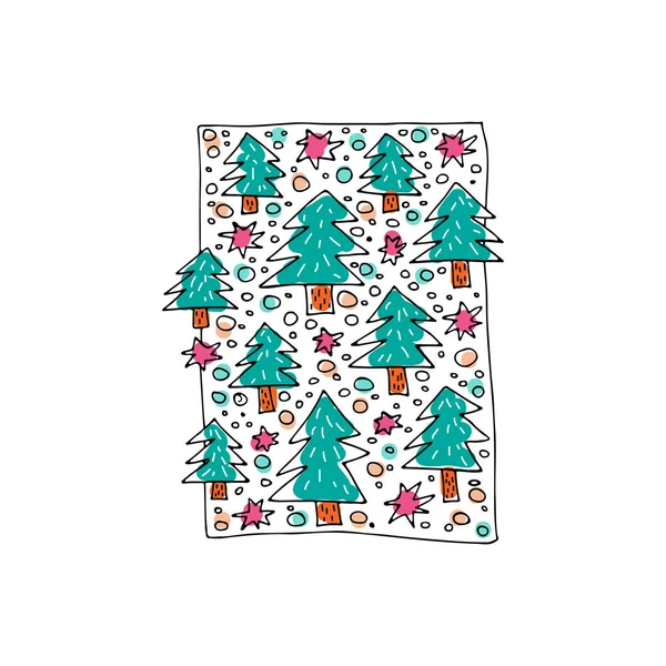 Muster Mit Weihnachtsbaum Und Sternen Doodle Stil Gestaltungselement Für Prospekte — Stockvektor