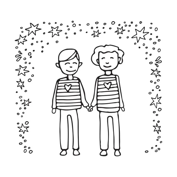 Feliz Pareja Gay Adolescente Pareja Chicos Estilo Doodle Elemento Diseño — Archivo Imágenes Vectoriales