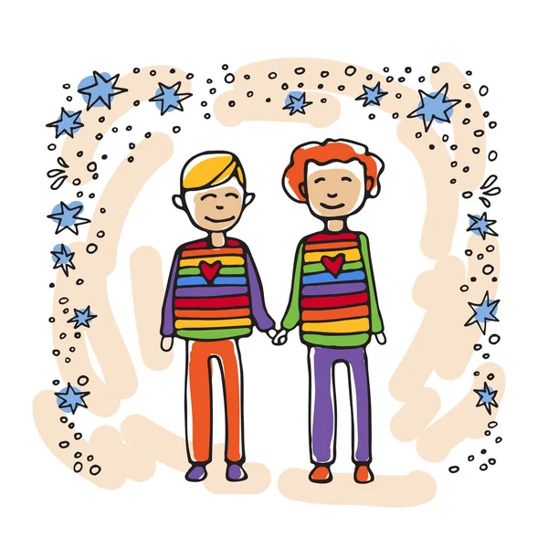 Ευτυχισμένος Εφηβική Γκέι Ζευγάρι Δυο Αγόρια Doodle Στυλ Στοιχείο Του — Διανυσματικό Αρχείο