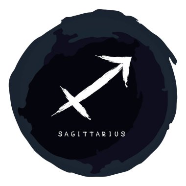 Burç yay mürekkep grunge çerçeve ile izole arka plan beyaz. Zodyak takımyıldızı. Öğe Astroloji ve astrolojik tahmin için Tasarla.