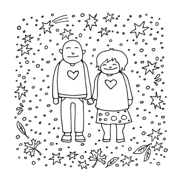 Casal Idosos Com Fundo Branco Estilo Doodle Elemento Projeto Para —  Vetores de Stock