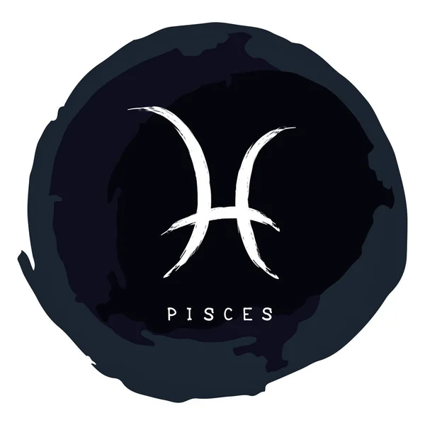 Zodiac Sign Pisces Ink Grunge Frame Isolated White Background Zodiac — Stock Vector