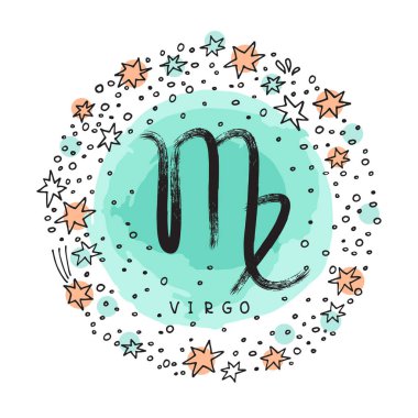 Burç başak mürekkep grunge çerçeve ile izole arka plan beyaz. Zodyak takımyıldızı. Öğe Astroloji ve astrolojik tahmin için Tasarla.